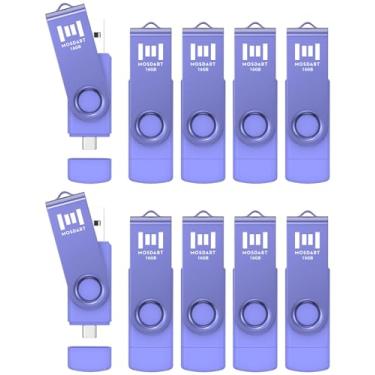Imagem de MOSDART Pen drive USB C FAT32 de 16 GB – USB 2.0 Tipo-C OTG 2 em 1 Dual Thumb Drive, interfaces A e C para telefones Android, iPhone 15, MacBook, iPad, laptop Windows, roxo (pacote com 10)