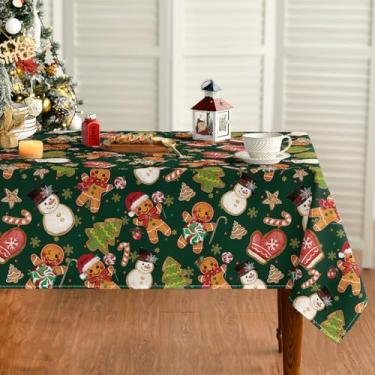 Imagem de Horaldaily Toalha de mesa de Natal retangular de 152 x 213 cm, luva de homem de gengibre, árvores, boneco de neve, lavável para decoração de festa, piquenique, jantar
