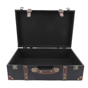 Imagem de Asixxsix Caixa de Mala Vintage, 17.7x11.8x5.9inch Estilo de Viagem Caixa Decorativa de Armazenamento Antigo de Bagagem Vintage baú de Tesouro de Madeira para Fotografia (Preto)