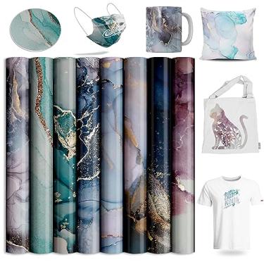 Imagem de Papel de transferência de tinta infusível para caneca Cricut Joy Mug, papel de transferência de mármore aquarela 8 peças 30,5 x 30,5 cm para camisetas, copos