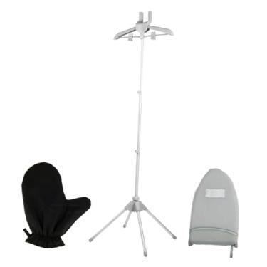 Imagem de Fenteer Suporte para cabide de vaporizador de roupas com dois clipes, 3 seções ajustáveis, resistente com suporte para máquina de passar roupa com luvas à, Cinza