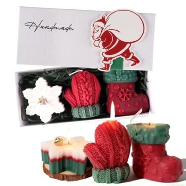 Imagem de 3 velas de Natal, presentes de Natal para mulheres e homens, vela perfumada, floco de neve, luva de Natal, com caixa de presente, vela de cera de soja natural para casa, Ano Novo, decoração de festa