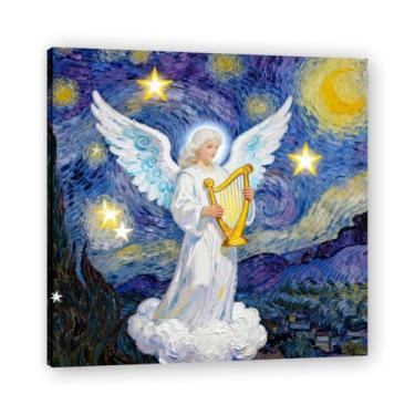 Imagem de Impressão de impressão natalina Playing The PianoArtistic, tela pincelada em aquarela, decoração de férias 50 x 50 cm emoldurada