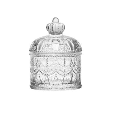Imagem de VASANA Pote de vidro transparente de 200 ml/190 ml, prato decorativo de doces com tampa, pote vintage de armazenamento de alimentos em relevo, vasilhas de organização de vidro para festa de casamento,