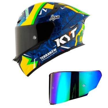 Imagem de Capacete KYT TT Revo Diogo Moreira 2024 Azul e Amarelo Mais Viseira Camaleão