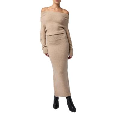 Imagem de Lulus Vestido feminino Bernie tomara que caia midi suéter, Bronzeado, P