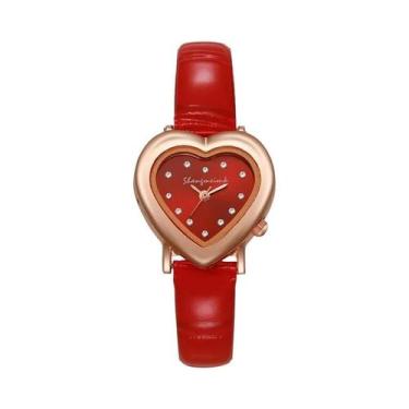 Imagem de Relógio feminino moda strass coração mostrador pulseira de couro relóg
