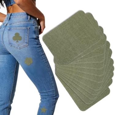 Imagem de DOPENSPI 12 peças de adesivos de ferro para roupas, remendos de tecido verde exército para reparo de calças, kit de decoração de reparo de furos para jeans, jaquetas de lona (10 x 7 cm)