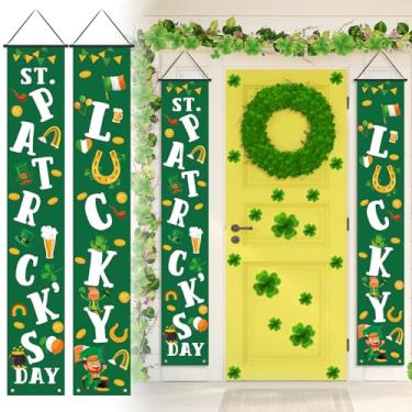Imagem de Preboun Banners Decorações de Porta de Varanda Sinais de Varanda Banners Pendurados Decorações de Porta da Frente para Quintal Externo Suprimentos de Festa (Dia de São Patrício)