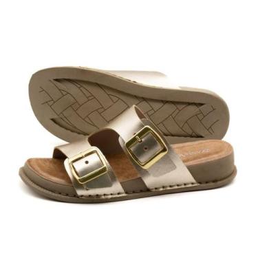 Imagem de Sandália Papete Rivva em Couro Metalic Ouro - 17137MO - Andacco, Doura