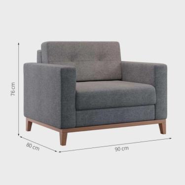 Imagem de Poltrona Living Tecido Linho Base Madeira Para Sala