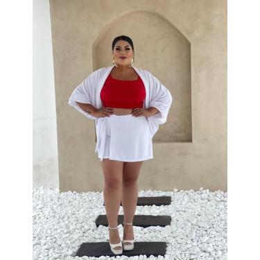 Imagem de Conjunto Plus Size Short Saia com Laço Lateral Blusa Kimono - luh may,