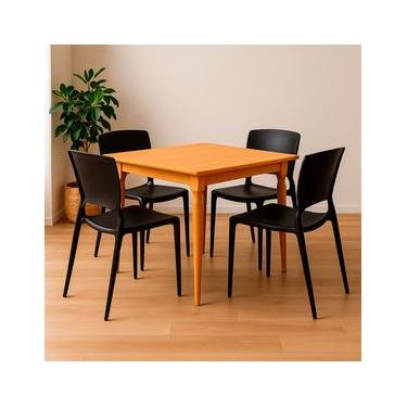Imagem de Kit 4 Cadeiras Tramontina Sofia Preta e Mesa de Madeira 80cm Natural