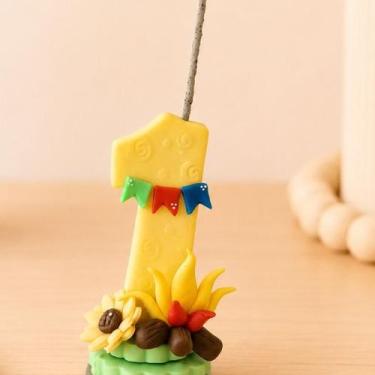 Imagem de Vela De Aniversário Festa Junina Arraiá Biscuit Topo De Bolo Menino Me