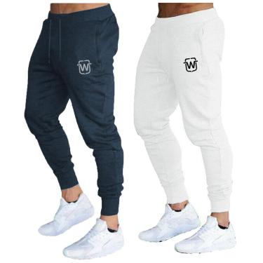 Imagem de KIT COM 02 CALÇAS DE MOLETOM MASCULINA PLUS SIZE SLIM SPORT WOOKS - M10p-BRANCO-PRETO-G4-Masculino