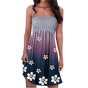 Imagem de Vestidos juvenis sem mangas, tomara que caia, ombros de fora, vestidos florais para mulheres, vestidos midi plissados havaianos 2024, E-661 Roxo, G