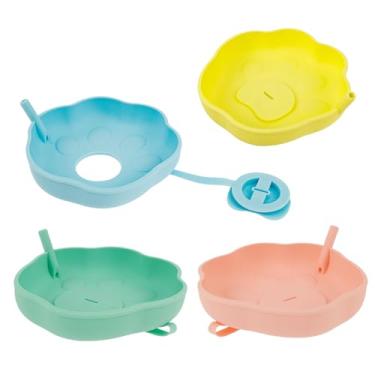 Imagem de 4 suportes de picolé, suporte reutilizável de picolé de silicone sem gotejamento de 4 cores, suporte de picolé de silicone com canudo para crianças de aniversário e festa de verão, sem bagunça, mãos