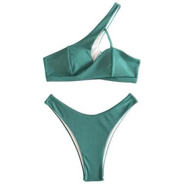 Imagem de Biquíni feminino sólido de duas peças sexy push-up pad swimwear maiô c