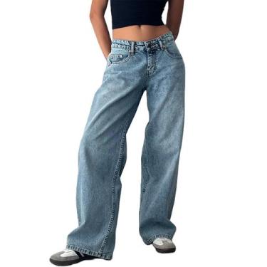 Imagem de Calças jeans de perna larga Yoawdats, folgadas, de cintura baixa, femi