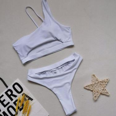 Imagem de Biquíni feminino sexy de cintura alta com um ombro e cintura alta - HU