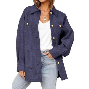 Imagem de Jaqueta feminina Dokotoo Fall Oversize Shacket azul marinho XXL