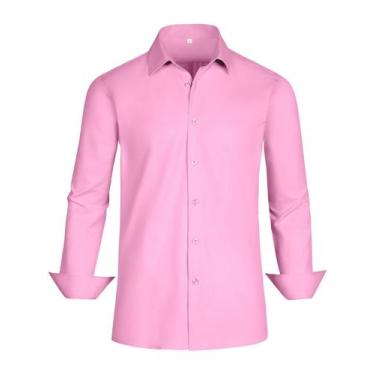 Imagem de Camisa social GIANEN rosa para homens de manga comprida, ajuste justo,