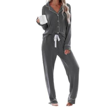 Imagem de Conjunto de pijama feminino Evaimizill, manga comprida, cinza escuro, 