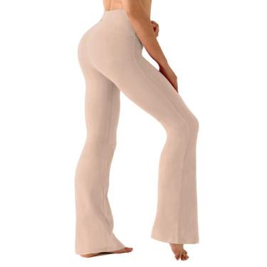 Imagem de Calças de ioga BUBBLELIME Bootcut, cintura alta, nylon, cáqui, XL