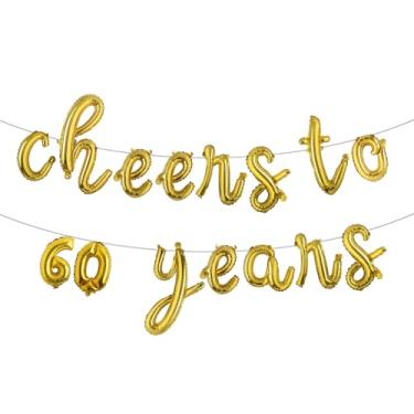 Imagem de Cheers to 60 Years Banner Foil 60º aniversário balão decorações de festa para ele/ela 60 anos decorações de aniversário suprimentos de festa de casamento para homens/mulheres (L CHEERS TO 60 YEARS