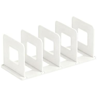 Imagem de hhdatc Organizador de prateleira de livros ajustável, 4 seções, suporte de arquivo de plástico vertical para livros e revistas, organizador de pastas para escritório, casa, armário e bolsa de mão