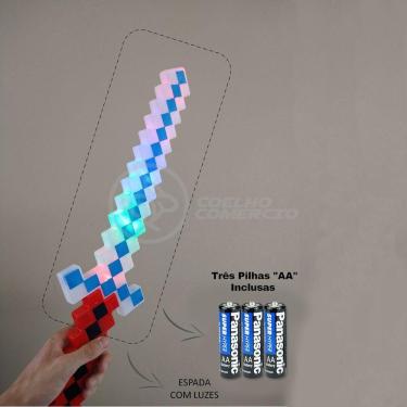 Imagem de Kit Brinquedo Espada Pixel Minecraft 58cm C/Som Luz+3 Pilhas