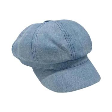 Imagem de Boina Octogonal Feminina Vintage De Jeans Cor Sólida Casual Estilo Pin