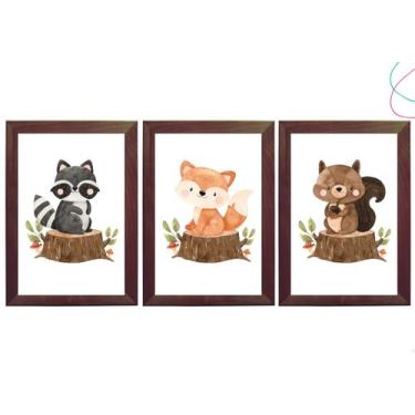 Imagem de Kit 3 Quadros Decorativos Infantil Animais do Bosque - Creative Cat, T