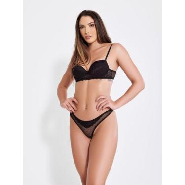Imagem de Conjunto Lingerie Sexy Calcinha Sutia Transparente Renda Poa - ALTIÊ I