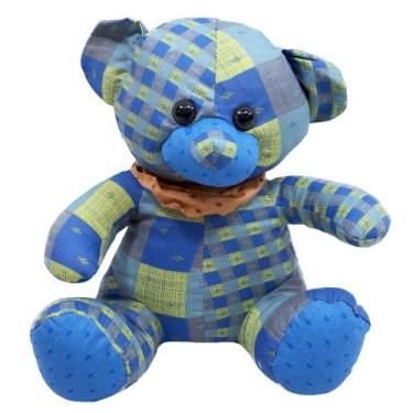 Imagem de Urso Azul De Pano Sentado Laço Pescoço 30cm - Pelúcia - Foffy