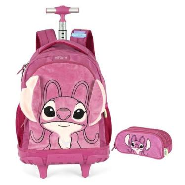 Imagem de Kit Mochila Rodinhas e Estojo Peluciada Stitch - Luxcel, Rosa
