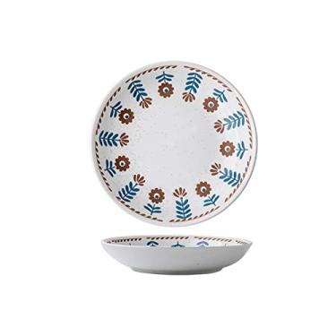 Imagem de Prato de jantar de cerâmica pintado à mão chinês, prato redondo de porcelana para uso doméstico, 20 cm, pode ir ao micro-ondas/lava-louças
