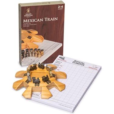 Imagem de Yellow Mountain Imports Mexican Train Dominoes Accessory Set (5.8-Inch Wooden Hub Centerpiece, Die-Cast Metal Train Markers, and 60-Sheet Scorepad) - for Mexican Train Game Set Upgrade