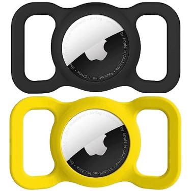 Imagem de Suporte de coleira de cachorro AirTag [2 unidades] durável com trava segura para rastreamento GPS, acessórios de coleira antiderrapante à prova d'água (amarelo e preto)