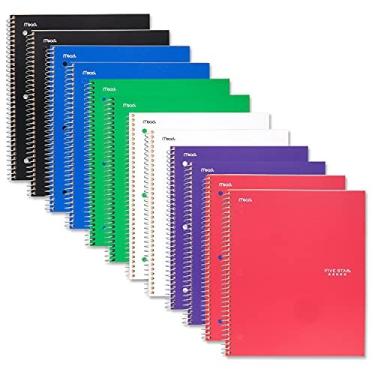 Imagem de Cadernos espirais de cinco estrelas, 12 pacotes, 1-assunto, papel de régua larga, 10-1/2 x 8, 100 folhas, cores variadas variam (52166)