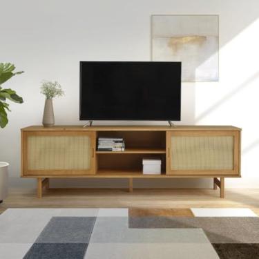 Imagem de Rack para Tv até 65 Polegadas Madeira Maciça Magna Porta Rattan 1,9m Mel