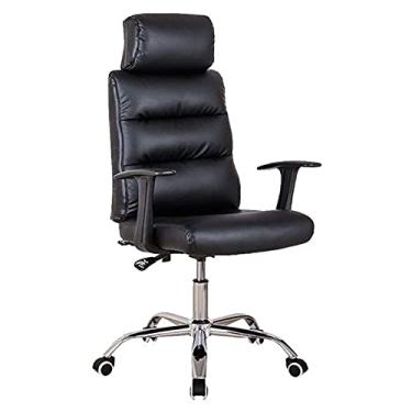 Imagem de Cadeira de trabalho em casa cadeira chefe cadeira de escritório cadeira de mesa ergonômica cadeira de computador de couro do plutônio com apoio de braço cadeira giratória de rolamento preto
