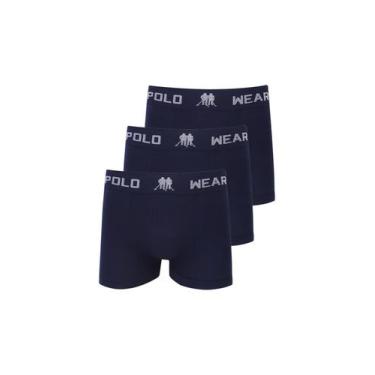 Imagem de Kit 3 Cuecas Masculinas Boxer Microfibra Lisa Polo Wear Azul Escuro