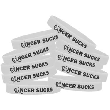 Imagem de Pulseiras de silicone Cancer Sucks para pulmão, conscientização do câncer ósseo - Branco (pacote com 10)