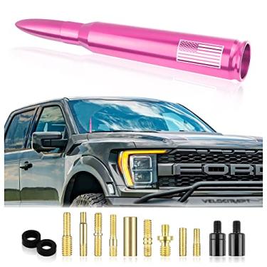 Imagem de Antena Bullet de carro com bandeira americana, acessórios exteriores de caminhões, topos de antena compatíveis com GMC, Chevy Silverado, Dodge, Ford, Jeep Antenas de substituição (rosa premium