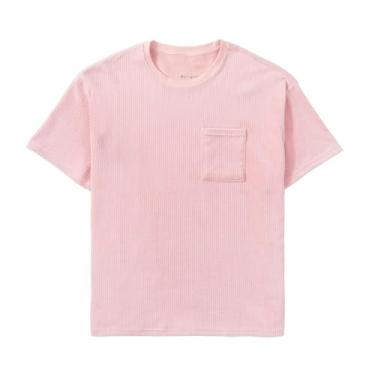 Imagem de Camisetas masculinas de manga curta cor sólida veludo cotelê camisetas esportivas gola redonda pulôver camiseta de corrida, Rosa, XG
