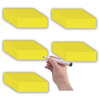 Imagem de STTMGN Etiquetas magnéticas apagáveis a seco (2,5 x 7,6 cm, pacote com 60), adesivo de ímãs, realmente à prova d'água/reutilizável para sala de aula, escritório, armário, quadro branco, geladeira e mais (amarelo)
