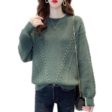 Imagem de Suéteres para mulheres suéter de gola redonda solto pulôver de malha grosso outono inverno torção tecelagem suéter de gola baixa (Color : Green, 32-33, 3435, 36-37, 38-39, 40-41, 42-43, 44-45
