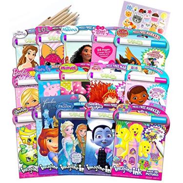 Imagem de Imagine Ink Conjunto sortido de livros de colorir para meninas sem bagunça invisível com adesivo de brincar, bônus e lápis de colorir de madeira, adesivos divertidos em volume