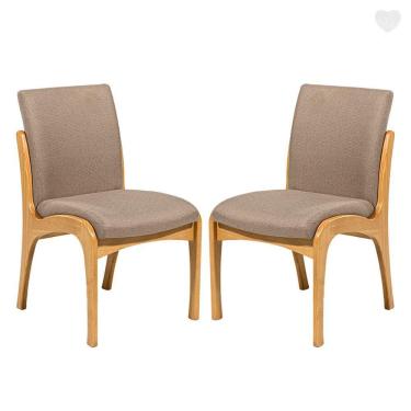 Imagem de Kit 2 Cadeiras de Jantar Estofada Lisboa Madeira Mel Linho Marrom Claro L87 RMI